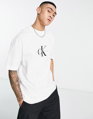 Calvin Klein Jeans monogram chest logo oversized t-shirt in white -  ShopStyle