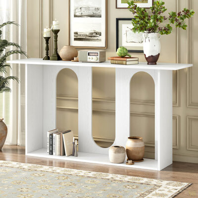 George Oliver Modern And Curved Design Ash Veneer Console Table With Shelf,Suitable For Entryway,Hallway Living Room,Foyer,Corridor