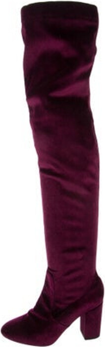 Aquazzura Velvet Over-The-Knee Sock Boots Purple Semi-Pointed Toes Wrap-Around Straps & Exposed Zip Closure at Sides