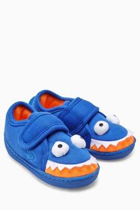 Next Boys Blue Shark Character Slippers (Younger)