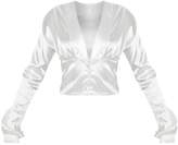 Thumbnail for your product : PrettyLittleThing White Satin Plunge Button Detail Shirt