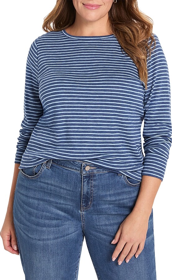 NIC+ZOE Plus Long Sleeve Striped Boat Tee