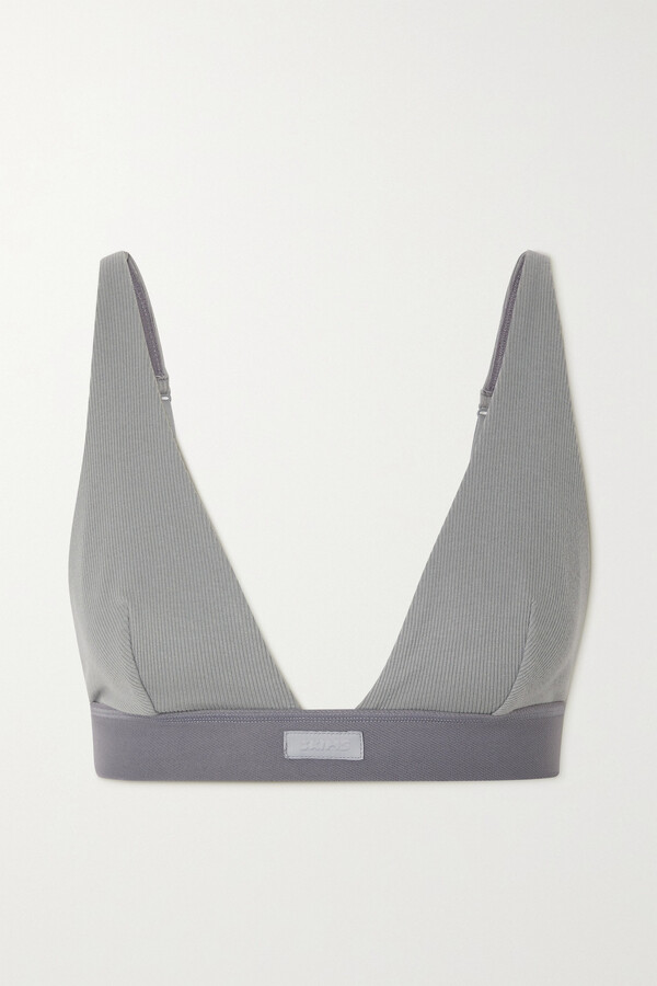 SKIMS Cotton Collection Plunge Ribbed Cottonblend Jersey Bralette