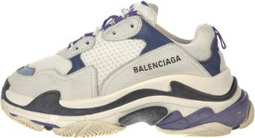 Balenciaga TRiple S Low Top Chunky Sneakers By Demna Gvasalia Blue Leather Round-Toes Platform Lace-Up Closure at Uppers Unfortunately, due to restrictions, this item may not be eligible for shipping in all areas.