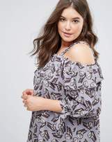Thumbnail for your product : Koko Ruffle Double Layer Butterfly Print Bardot Top