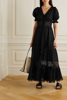 Thumbnail for your product : Charo Ruiz Ibiza Clemence Tiered Guipure Lace-trimmed Cotton-blend Voile Maxi Dress - Black