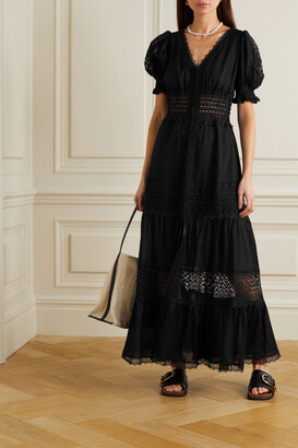 Charo Ruiz Ibiza Clemence Tiered Guipure Lace-trimmed Cotton-blend Voile Maxi Dress - Black