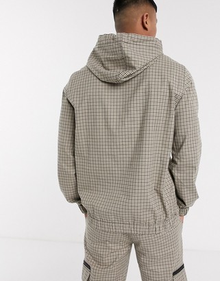 ASOS DESIGN co-ord woven hoodie in beige check