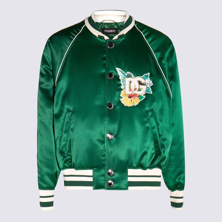 Dolce & Gabbana Green Satin Varsity Bomber Jacket ShopStyle