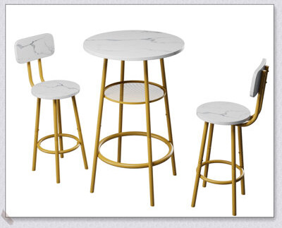 Ebern Designs 3-Piece Dining Table and Chairs Set for Home Hotel Kitchen or Bar with Durable Steel Frame