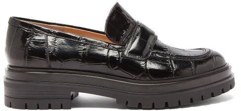 Women's black crocodile loafers Clearance