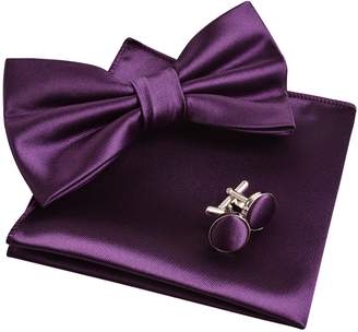 Alizeal Mens Multi-color Floral Pre-tied Bow Tie, Pocket Square and Cufflinks Set, Turquoise+Navy+Purple