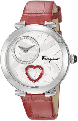 Ferragamo Women's 'Beating Heart' Swiss Quartz Stainless Steel and Leather Casual Watch, Color:Red (Model: FE2030016)
