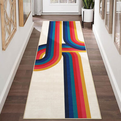 Moderen Machine Washable Rug with Rubber Backing for Living Room Abstract Non-Slip Area Rug Indoor Carpet Non-Shedding Rug for Bedroom Dining Room Hal
