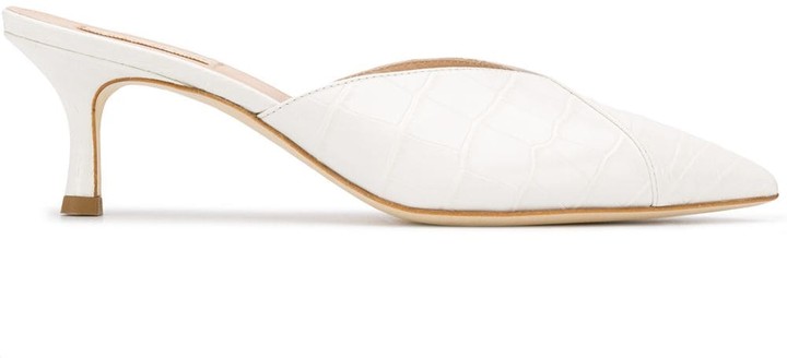 white pointed toe mules