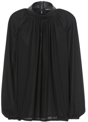Tom Ford Leather-trimmed silk blouse