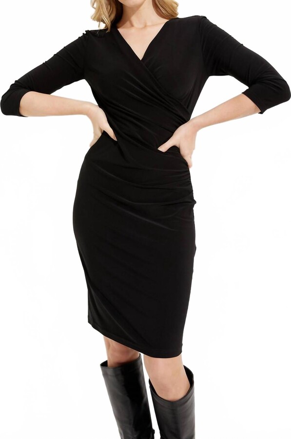 Joseph Ribkoff V-Neck Ruched Bodycon Dress In Noir