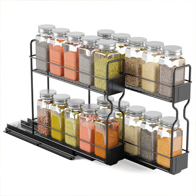 SpaceAid Pull-Out Spice Rack Organizer with 20 Jars for Cabinet, Slide-Out Kitchen Seasoning Organizer, 2-Tier Drawer System with Labels, 5.2" W x 10.75" D x 1