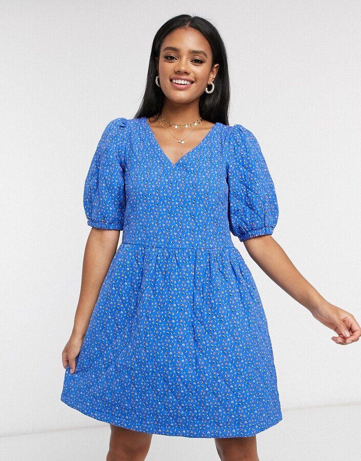 Vero quilted smock dress with sleeve in blue - ShopStyle