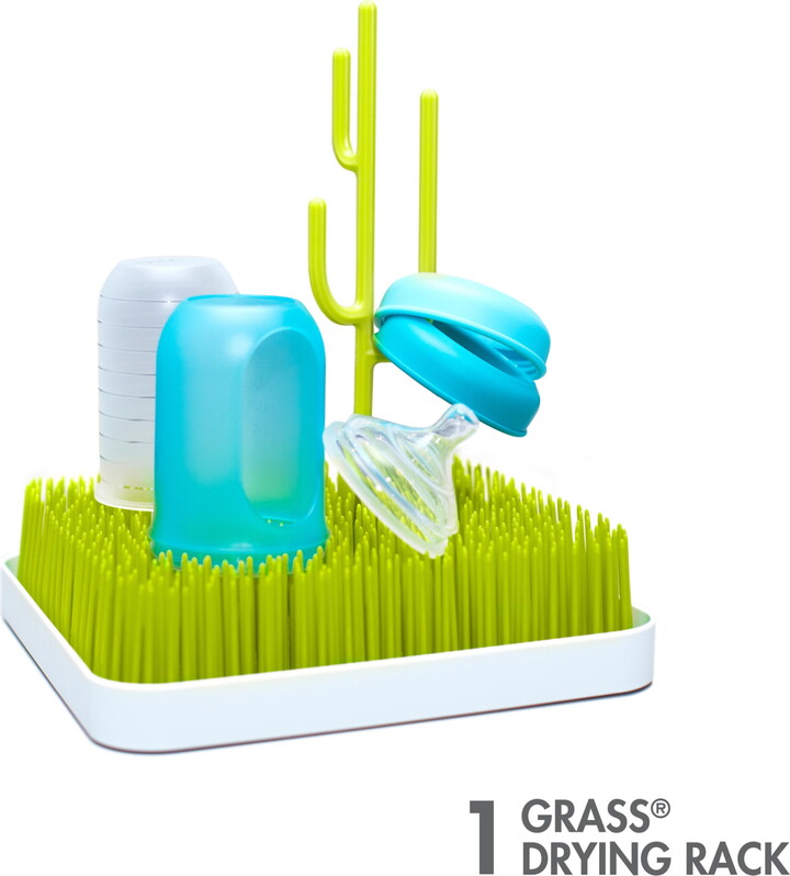 Boon Grass Countertop Drying Rack, Low-Profile Easy to Clean Baby Bottle Drying Rack, Green