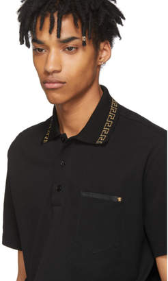 Versace Black and Gold Greek Key and Medusa Polo