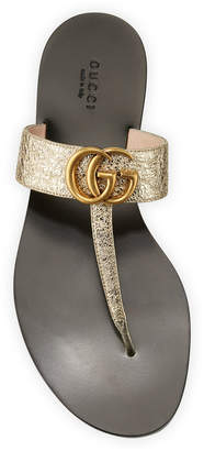 Gucci Flat Marmont Metallic Leather Thong