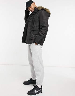 Jack and Jones parka with faux fur trim in black - ShopStyle Outerwear