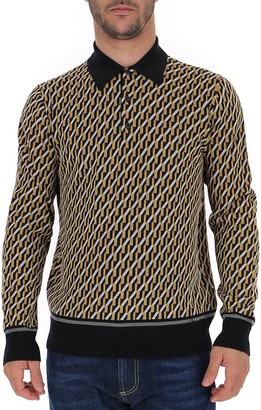 Prada Intarsia Knitted Long-Sleeve Polo Shirt - ShopStyle