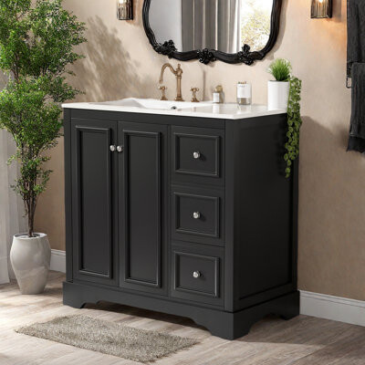 ModernLuxe 36" Bathroom Vanity With Ceramic Top, Drawers And Cabinet