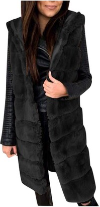 Womens Faux Vest Jacket Winter Sleeveless Lapel Long Waistcoat Gilet Open Poncho Outwear 