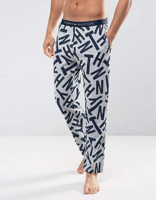 Tommy Hilfiger Lounge Pants All Over Logo Print In Grey Heather