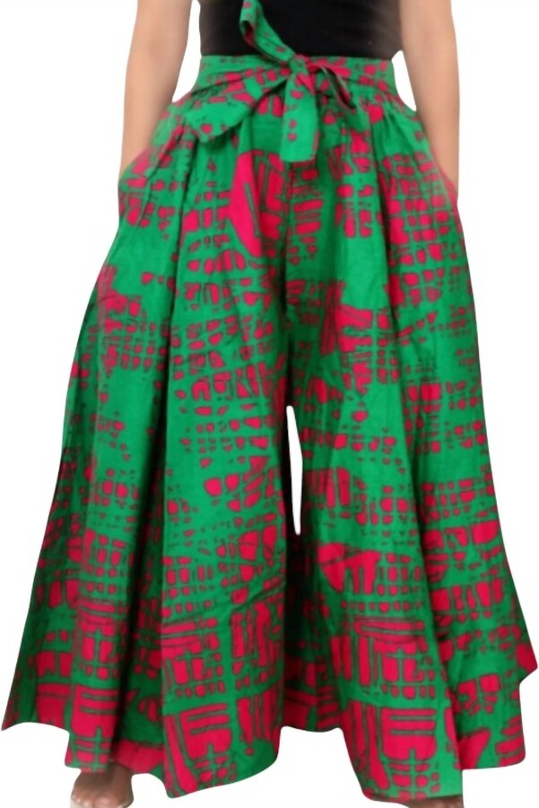 Kara Chic African Print Wide Leg Pants In Multi Green