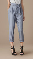 Thumbnail for your product : Burberry High Waisted Cropped Silk Trousers