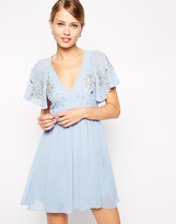 Thumbnail for your product : ASOS Embellished Flutter Sleeve Skater Dress