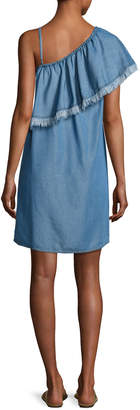 Splendid Indigo Asymmetric Fringed Chambray Dress, Medium Blue