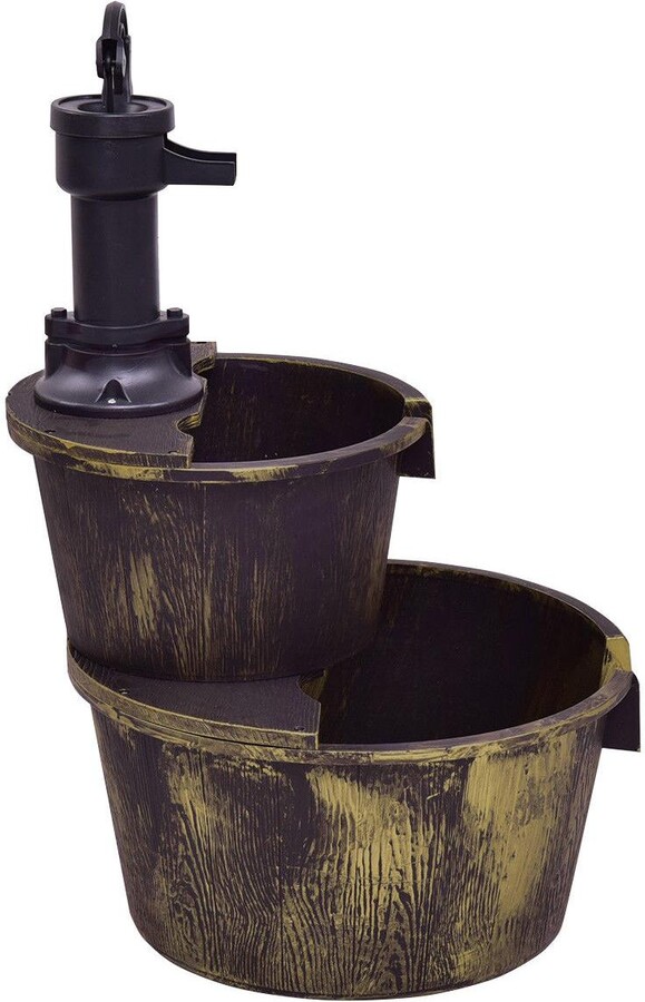 Skonyon 2 Tiers Outdoor Barrel Waterfall Fountain with Pump