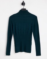 Thumbnail for your product : Morgan ribbed long sleeve polo knit top in forest green