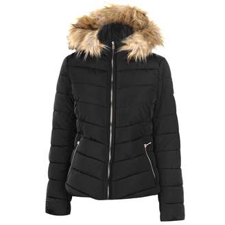 Only Womens Ellan Quilted Jacket Padded Coat Top Hooded Zip Full Fur Trim Faux