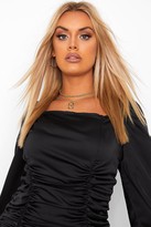 Thumbnail for your product : boohoo Plus Satin Ruched Blouson Sleeve Dress