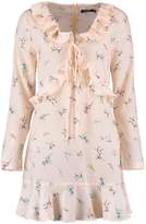 Thumbnail for your product : boohoo Ruffle Front and Hem Floral Tea Dress