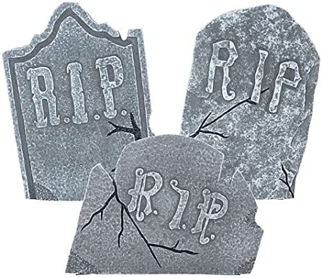 Set of 3 Large Crooked Leaning Weathered Ancient Style Tombstones Halloween Lawn Yard Decor