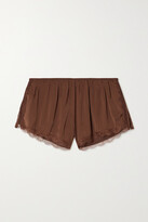 Thumbnail for your product : LOVE Stories Apollo Lace-trimmed Satin Pajama Shorts - Brown