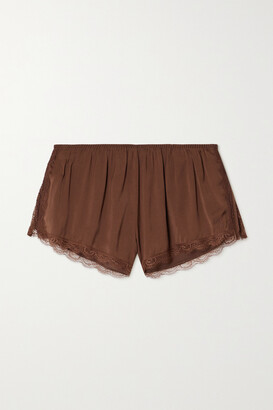 LOVE Stories Apollo Lace-trimmed Satin Pajama Shorts - Brown