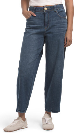 TJMAXX Ab Tech Sky Rise Barrel Leg Jeans For Women, Spandex/Cotton/Polyester