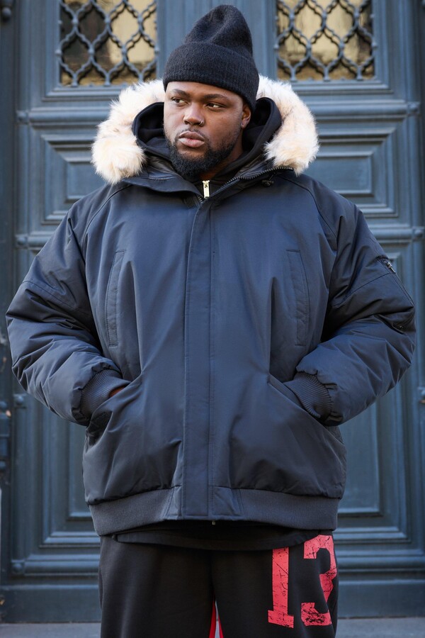 Boohoo Black Fur Panel Coat Boohoo Mens Green Faux Fur Trim Hooded