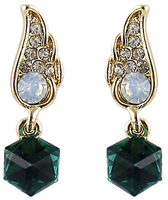 Green Gemstone Gold Diamond Wing Earrings
