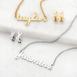 Personalized Planet Lowercase Script Name Necklace and Initial Earring Set ,Women's