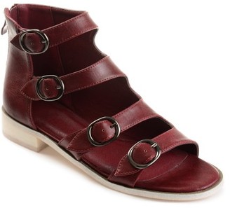 Brinley Co. Womens Faux Leather High-top Distressed Side Buckle Sandals