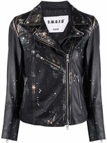 Thumbnail for your product : S.W.O.R.D 6.6.44 Painterly-Print Leather Biker Jacket