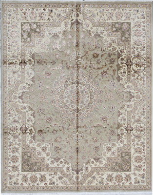 Bokara Rug Co. Inc. Hand-Knotted High-Quality Light Green and Gold Area Rug